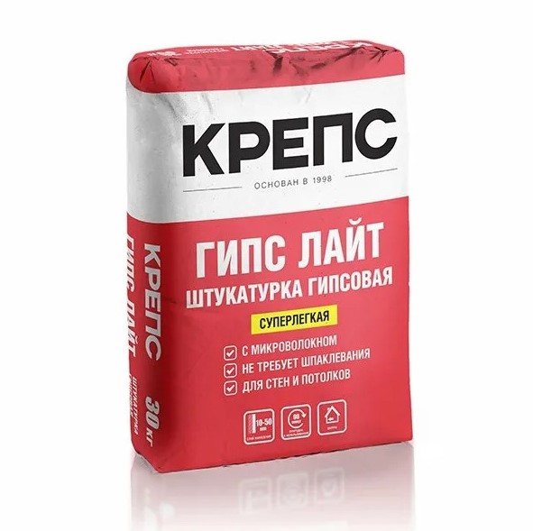 Штукатурка гипсовая Крепс Гипс Лайт, 30 кг
