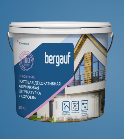 Штукатурка декоративная акриловая готовая Bergauf (Бергауф) Dekor Pasta короед 2 мм, лето-зима, 25 кг