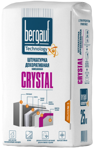 Bergauf Crystal Штукатурка декоративная камешковая Шуба, зерно белоснежная 2мм, 25 кг/56