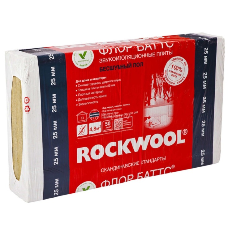 Утеплитель Rockwool Флор Баттс 1000х600х100 мм, 2 шт. уп